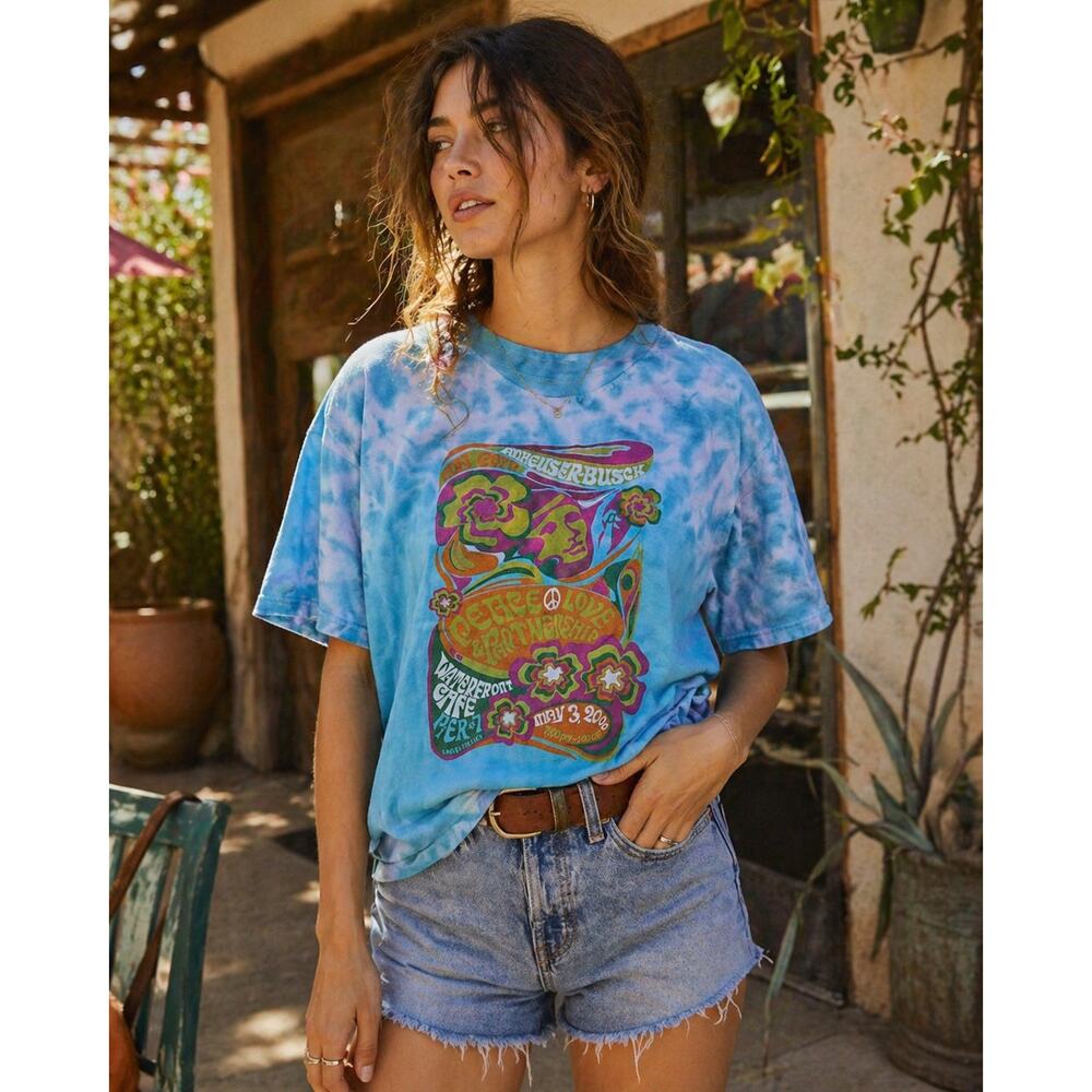 Y2K Tie Dye Festival Tee 🌼 Peace Love San Francisco Graphic Shirt M